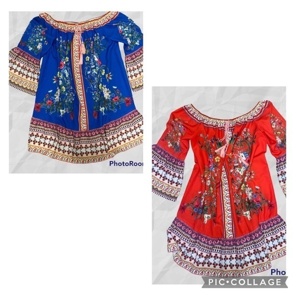 Umgee Lot of 2 size small floral blouse/tunic/dress One red. One blue - Picture 1 of 10